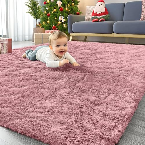 Homaxy Hochflor Flauschig Teppich Anti-Rutsch Unterseite Waschbar Groß Teppiche Mädchen fürs Wohnzimmer, Kinderzimmer, Schlafzimmer - 160 x 220 cm, Rosa