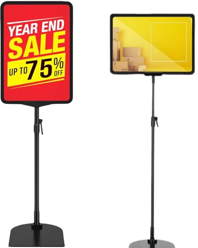 Mornly Set med 2 A4-displayer med kundstoppare och broschyrhållare – lätt höjdjusterbart metallstativ (49–100 cm) för inomhus/utomhus