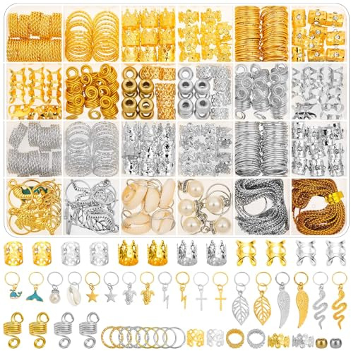 324 Pcs Gold and Silver Hair Jewelry for Braids, Dreadlock Accessories for Women Men, Metal Hair Cuffs Rings Clips Charms Beads for Braids Locs, Perfect for Parties, Festivals, Weddings, Daily Styling