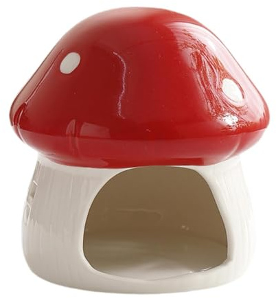 Milageto Ceramic Hamster House, Hamster Hide Hideaway House, Hamster Nest, Cute Mushroom Shaped Cave Small Animal Hideout for Gerbils Rats Supplies, Red