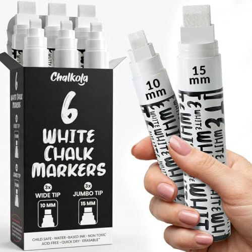 Chalkola 6 White Car Window Markers Washable for Auto, Cars Glass - Jumbo