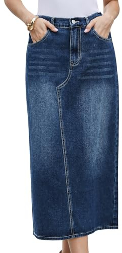 Allegra K Falda Vaquera para Mujer Longitud Midi Cintura Elástica Espalda Abierta Faldas Vaqueras Largas Azul Oscuro S