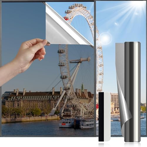 Antrect Window Film Privacy Window Tint Film Home, Black Silver 80x400cm | UV Window Film Heat Blocking Window Film Sun Blocker Anti Glare and UV, Solar Film for Windows Heat Control See Out Not In