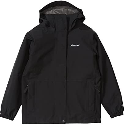 Marmot Kinder Kid's Minimalist Jacket, Wasserdichte Gore-Tex-Jacke, Leichte Regenjacke mit Kapuze, Winddichter Regenmantel, atmungsaktive Windjacke, ideal zum Laufen und Spielen, Black, XS