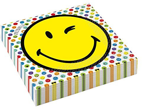 Amscan 20 Stück Smiley Emoticones Servietten, Mittel, Primary Colors, Papier, 2-lagig