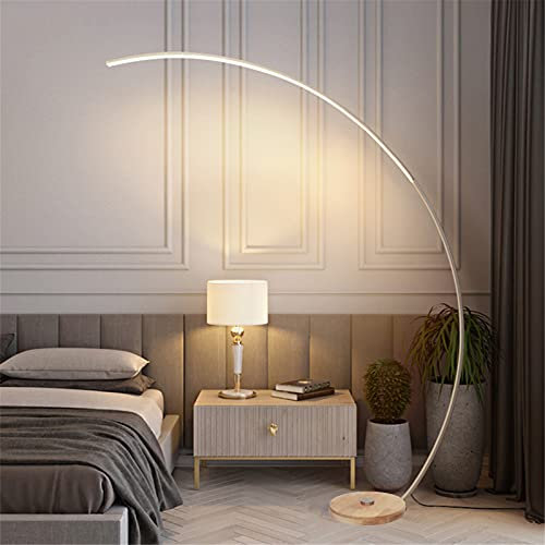 HKLY Lampada da Terra ad Arco LED Salotto Piantana Lampada da Terra Dimmerabile con Telecomando, Lampada a Stelo Moderna Métal con Base in Legno per Soggiorno Camera da Letto Ufficio,18W,Bianca