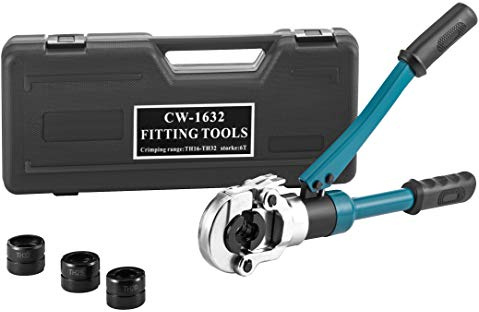 VEVOR Pinza a Crimpare per Tubi da 16, 20, 25, 32 mm, Forza di Pressione 6 T, con Testa Rotante a 360 °, Impugnatura Ergonomica in Gomma, Valvola a Pistone Manuale, pinza a pressione idraulica