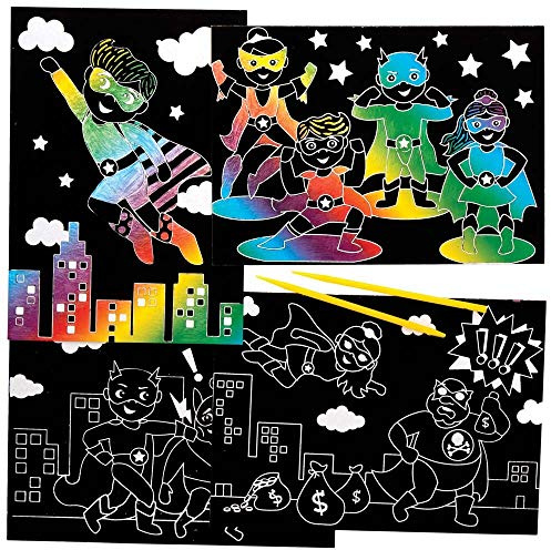 Baker Ross FE426 Star Hero Scratch Art Pictures - Pack of 8, Engraving Art for Children, Creative Activities for Kids, Art Set for Creative Minds