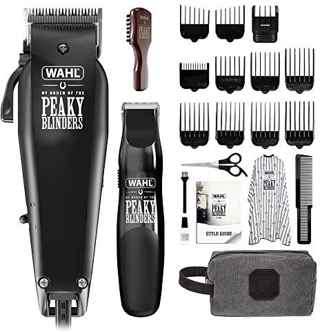 Wahl and Peaky Blinders Clipper & Beard Trimmer Gift Set, Corded Hair Clippers Men, Head Shaver, Beard Trimmers, Stubble Trimming, Brush, Mens Grooming Kit