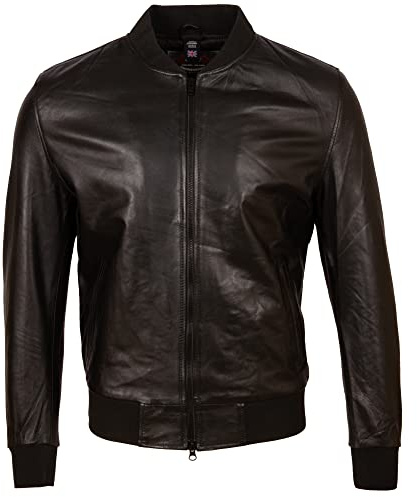 Aviatrix Veste Bomber tendance en cuir véritable pour homme (D9J9), Noir , S