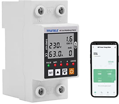 Compteur d'énergie intelligent Wi-Fi CA 63A 80-300V Protection contre les fuites de terre intelligentes de sous-tension Relais Dispositif Interrupteur Énergie 230V Smart Life APP (Noir)