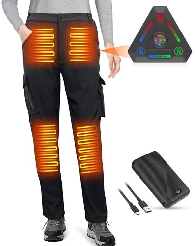 FERNIDA Damen Beheizte Softshell Hose mit 16000mAh Powerbank, Thermo Beheizbare Hose, Elektrisch Beheizbare Kleidung für Herbst Winter Warme, 8 Beheizte Zonen, M