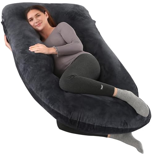 cauzyart Pregnancy Pillows for Sleeping U-Shape Full Body Pillow and Maternity Support - for Back, HIPS, Legs, Belly for Pregnant Women with Removable Washable Cover(Black)