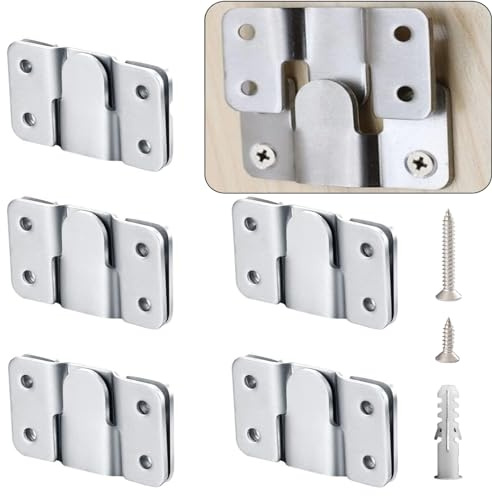 Flush Mount Bracket with Screws 6 Sets Hanging Buckle Kit, Interlocking Heavy Duty Photo Frame Hook, Furniture Connector for 100lb Picture Hangers Art Gallery Wall Mount Hardware, Stainless Steel (6)