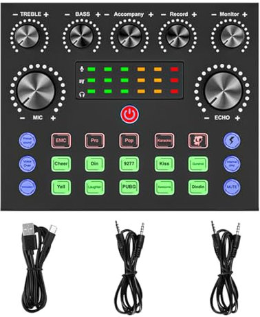 V8S - Equipo de grabación de podcast con cambiador de voz, mezclador de podcast, tarjeta de sonido, interfaz de mezclador de audio DJ para juegos de PC, transmisión en vivo, etc