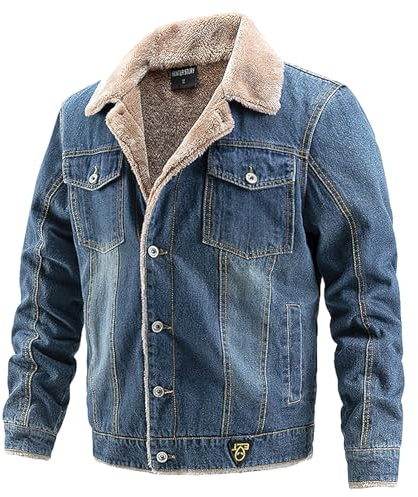 Jamron Hombre Invierno Chaqueta Vaquera con Forro Polar con Cuello Chaqueta Jeans de Felpa Cálida con Bolsillos