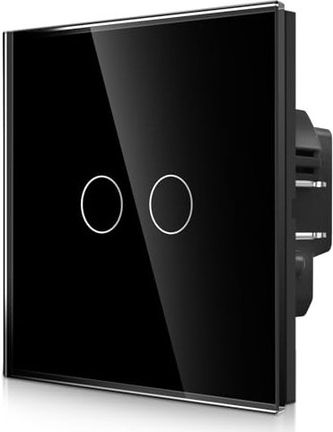 CNBINGO Touch Lichtschalter mit Krallen - zweifach Wandschalter unterputz - 2 Fach Berührungsschalter mit Status-LED und Glas Panel - 300 W/Fach - Schwarz