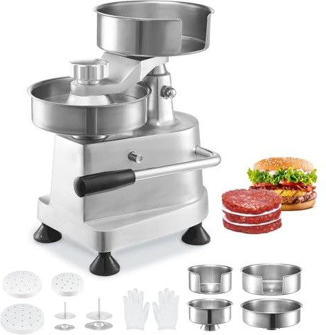 VEVOR Macchina per Hamburger Commerciale, Macchina per Hamburger con 3 Stampi Convertibili (4/5/6 Pollici), Pressa per Hamburger in Acciaio Inox per Formatura Carne 1500 Pezzi di Carta per Hamburger