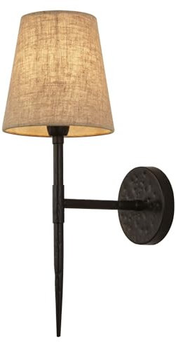 Licht-Erlebnisse Wandleuchte innen Rustikal H: 43 cm groß Schwarz Creme Stoff Metall Hammerschlag Wandlampe Wohnzimmer Schlafzimmer Beleuchtung Flur Treppe