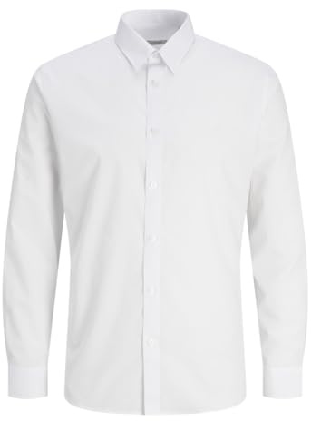 JJ Rebel Camisa para Hombre Jrebgavin Solid Shirt LS Noos, Blanco, M