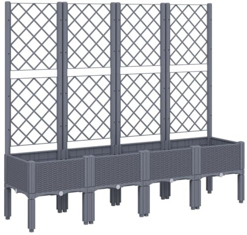 vidaXL Jardinera con Enrejado, Macetero de Plantas Flores, Maceta de Hierbas, Arriate para Jardín Patio Balcón Terraza, PP Azul Gris 160x40x142 cm