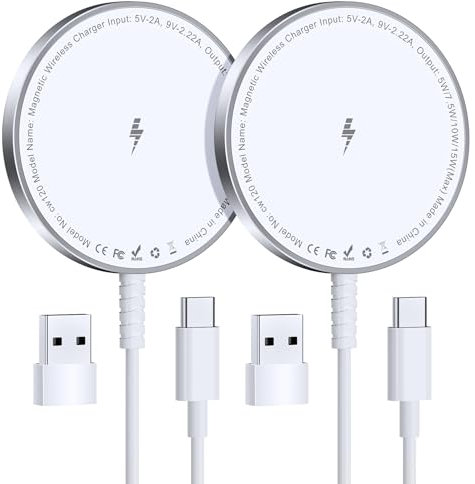 Mag-Safe Ladegerät für iPhone Ladestation: Magnet Wireless Charger Induktive Kabelloses Ladepad Kompatibel mit iPhone 17 Air 16e 16 15 14 13 12 und Air-Pods 4 3 2 Pro (Ohne Netzteil, 2 Stück)