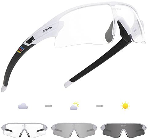 SCVCN Photochromatische Selbsttönend Fahrradbrille für Herren Damen Klar Sportsonnenbrille TR90 Rahmen Sport Radfahren MTB Radbrille UV400 Schutz Sportbrille Laufen Fahren Triathlon Baseball