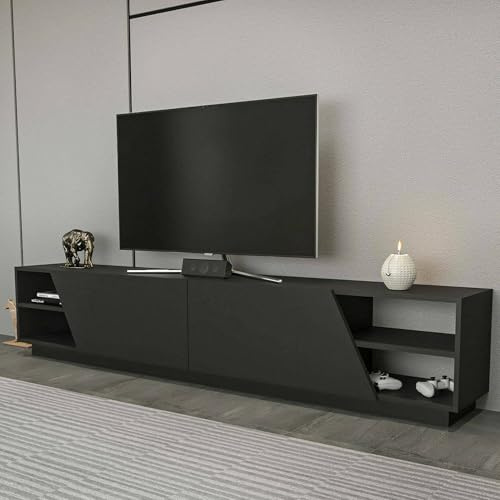 Dmora - Mobile porta TV Nyx, Credenza da soggiorno, Armadio basso per TV, Base parete attrezzata, 240x37h47 cm, Antracite