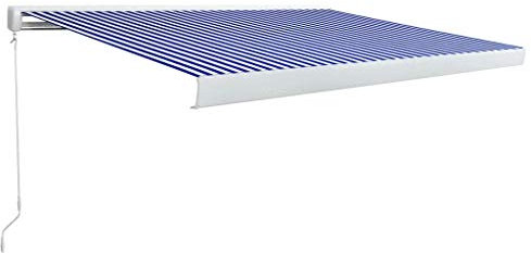 Manuell kassettmarkis,Kassettinfällbar Manuell uteplatsmarkis Trädgårdssolskydd Baldakin Lusthus,soltak för altandäcksdörr Fönster, blått och vitt 300 x 250 cm