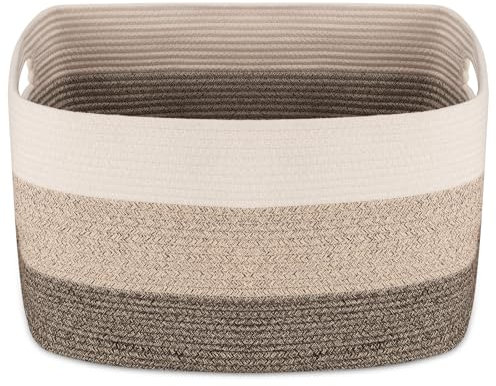 Rieeyrslza XXL Cesto Cotone Intrecciato 72L Rettangolare Cestino della Biancheria Cesto per Coperte con Maniglia Stoccaggio Paniere da Salotto, Può Ospitare Cuscini Coperte Vestiti(Giallo Gradiente)