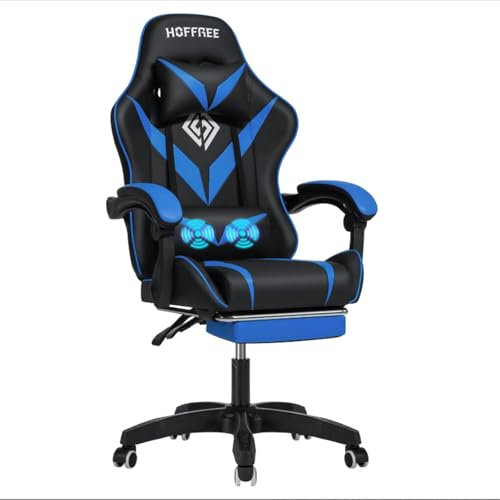VANSPACE Gaming Stuhl mit Massagefunktion Gaming Sessels mit Fußstütze Massage Ergonomisch Bürostuhl Computerstuhl für Mädchen Junge (Blau+schwarz)