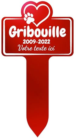GRAVURE CONCEPT Plaque Funéraire pour Animaux - Stèle Commémorative Personnalisable PVC (Chien/Chat etc) - (Modèle 1 / Rouge Texte Blanc)