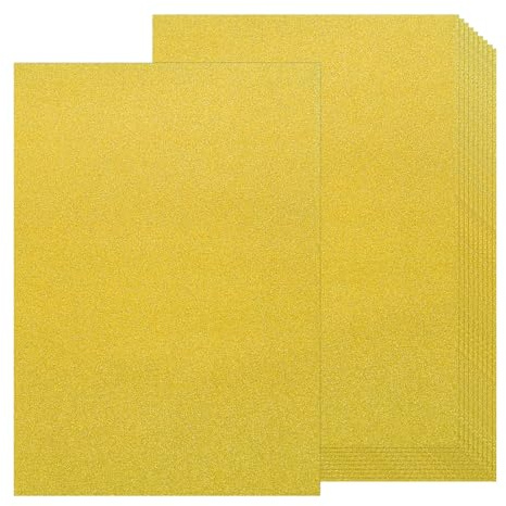 QUARKZMAN Cartulina con Purpurina, 10 Hojas de Papel Brillante Autoadhesivo con Purpurina para Proyectos de Manualidades, Decoración de Navidad, Fiestas de Cumpleaños y Bodas, Dorado, 80 Gsm