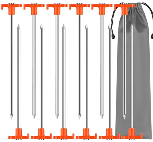 12 robuste Heringe aus verzinktem Stahl für Zelte, Camping und Outdoor-Ausrüstung (Orange, 20 cm, Tragetasche)
