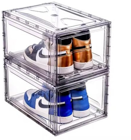 POSH Zapatero de plástico apilable, magnético, caja de almacenamiento de zapatos para zapatillas, transparente (1)