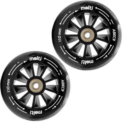 molti 2 Ersatzräder Ersatzrollen 100/110mm mit ABEC-9 Chrom 2er Set wheels Skaterrollen, Scooterrollen Räder Reifen Kickroller Stunt & Cityroller Scooter Tretroller 1 Paar Rollen (Schwarz, 110 mm)