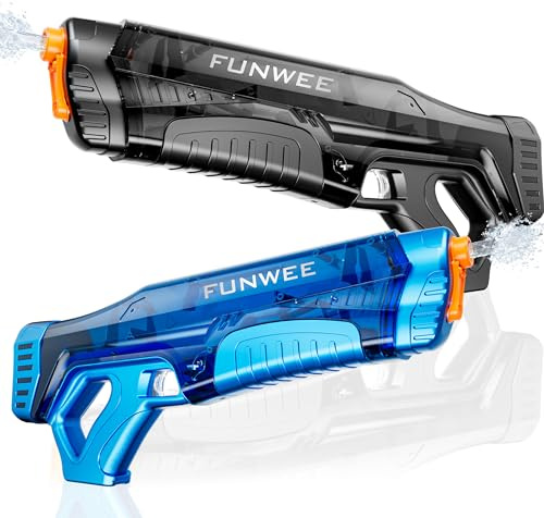 Funwee Electric Water Guns for Adults & Kids, Automatic Water Reload & Shooting Over 250 Blasts Water Blaster Squirt Gun Up to 32 FT Long Range, Summer Beach Pool Backyard Outdoor Toys (Black+Blue)