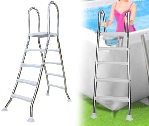 AIBOTY Escaleras para Piscinas elevadas, Escaleras de 4 peldaños para Piscinas elevadas, Escaleras para Piscinas, Escaleras de Acero, Escaleras para Piscinas de Doble Cara, Carga 250kg