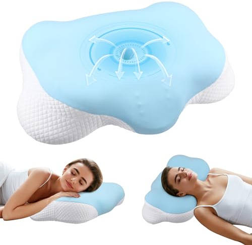 Helangel Almohada cervical para el cuello, almohada cervical de espuma viscoelástica, soporte ortopédico ergonómico para el cuello para personas que duermen de lado, espalda y estómago con funda de