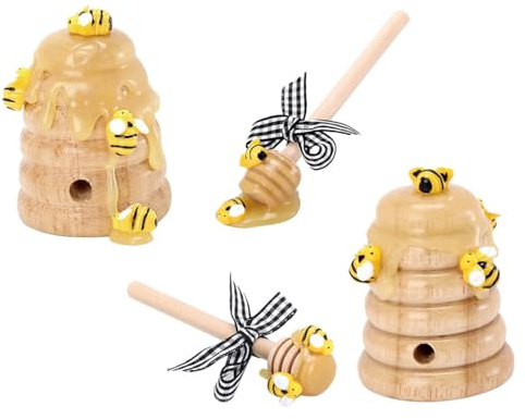 iplusmile Décoration en Bois Forme Ruche 4 Pièces Bâtonnets Abeille Plateau à Étages Artisanat Bois pour Balcon Fête Maison Bureau