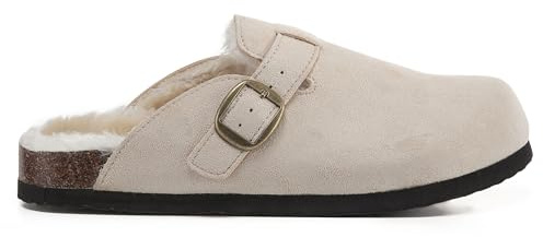VIVASHOES Women's Suede Slip-On Buckle Clog – Classic Closed-Toe Mule with Adjustable Strap, Cork Footbed & Rubber Outsole – Effortless Comfort for Cozy Days, Lounging & Everyday Living - Beige 7