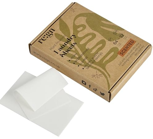 re:gn Eco Friendly Laundry Detergent Sheets | 64 Pack | Ultra Concentrated Plant Based | Plastic Free & Biodegradable | Lightweight Travel Friendly Washing Strips | Unscented