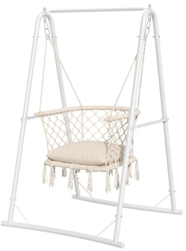 YITAHOME Hamaca Colgante con Estructura, Carga máxima de 150 kg, Marco de Acero Estable, Columpio Colgante con cojín, 105 x 93 x 160 cm, sillón Colgante con 2 Ganchos para terraza, balcón y jardín