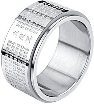 HIJONES Hommes Acier Inoxydable Prière Gravé Bouddha Mantra Spinner Anneau Bague 11mm Grand Caractère Chinois Taille 62