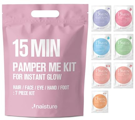 Naisture 15 Min Pamper Me Kit Korean Spa Skincare Gift Set for Women-Head to Toe with Hair, Face, Eye, Hand, & Foot Masks (7 pcs)