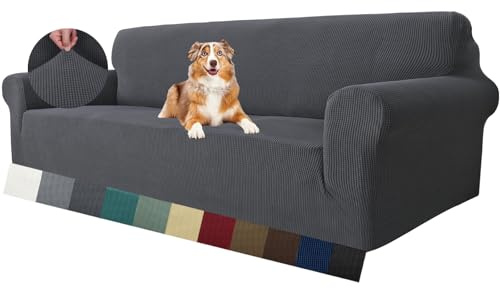MAXIJIN Fodera per divano super elasticizzata per divano a 4 posti, fodere per divani extra large Jacquard Pet Dog Furniture Protector Fodera per divano aderente (4 posto, Grigio Scuro)