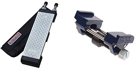 Faithfull Tools FAIDWKIT 200 x 70 mm Diamond Sharpening Stone with Stand and Case. Double Sided Stone: 400G (coarse) and 1000G (fine) & FAIHG Honing Guide for Bevel Edge chisels and Plane Irons