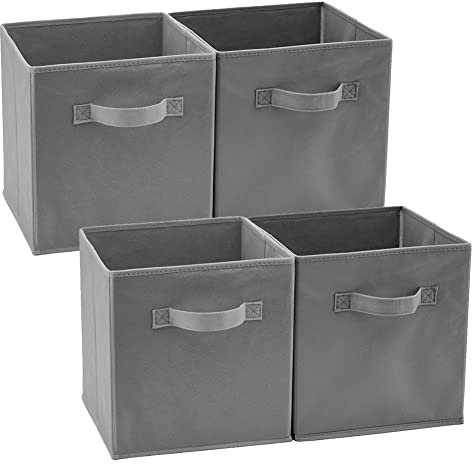 EZOWARE Folding faltbare Würfel-Aufbewahrungsboxen, 4er-Set, faltbare Aufbewahrungsbox für Kleinkinder, Kinderzimmer, Zuhause, 26,7x26,7x28cm Grau