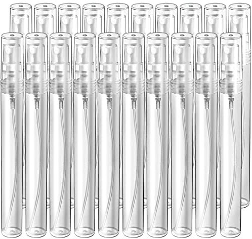 25 PCS Atomizador Vidrio Perfume Recargable, 10ml Mini Botella de Spray Vacía Transparente Pulverizador Perfume Rellenables Pequeña Portátil Bote de Spray Viaje Perfume y Aceites Dispensador de Spray