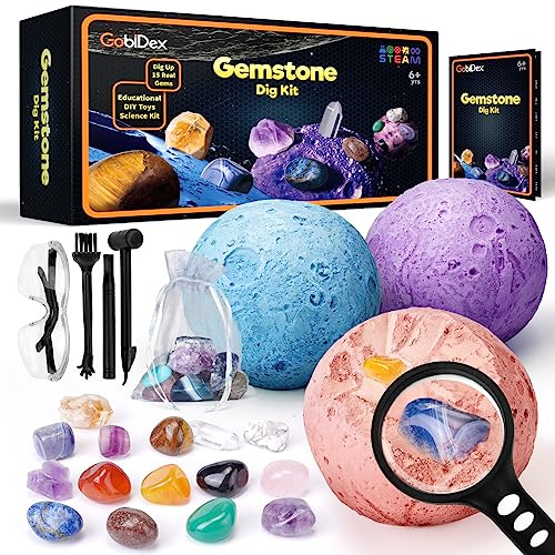 Mega Gemstones Dig Kit - Dig Up 15 Real Gems and Crystals, Geology Educational Excavation Kit for Boys and Girls Ages 6+, Science Digging Set with Crystals, Rocks, and Stones